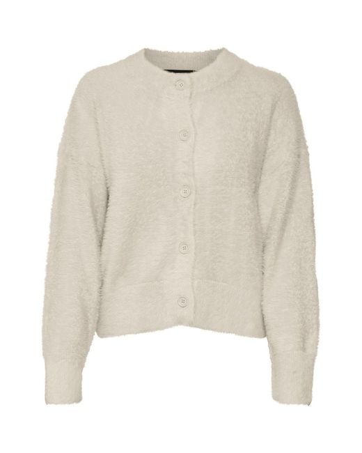 Vero Moda Natural Fluffy Eyelash Long Sleeve Knitted Cardiganeu 42 (Uk 14)