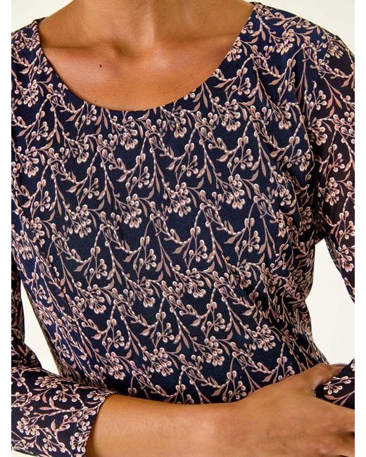 Roman Purple Petite Ditsy Floral Print Stretch Dress