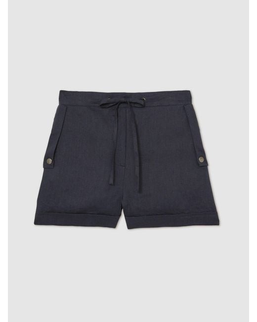 Reiss Blue Cara - Navy 100% Linen Beach Shorts, Us 6