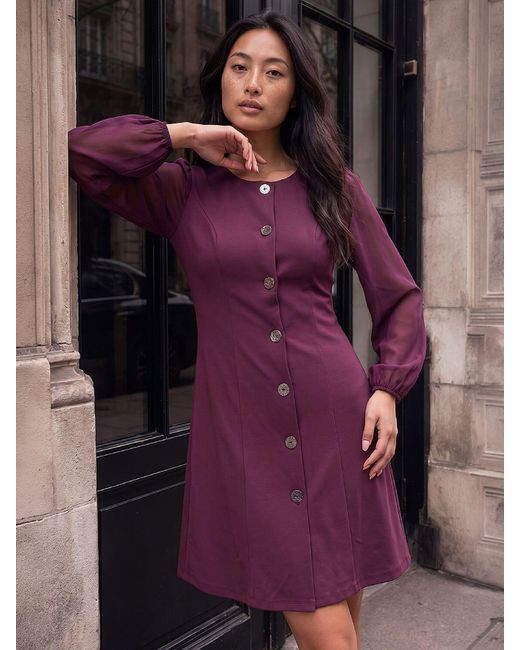 Roman Purple Petite Button Dress