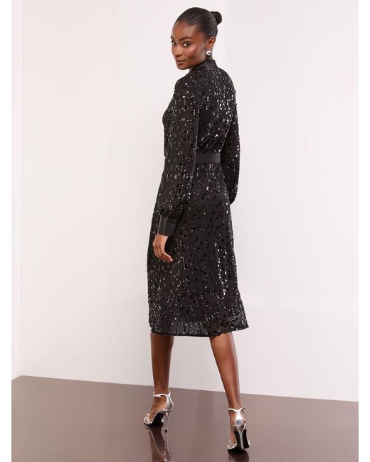 chinese dress ladies Black Midi 2 Way Zip Up Sequin Contrast Dress main image 0