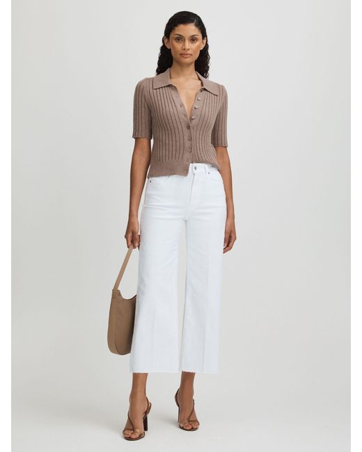 PAIGE White Wide Leg Hem Cropped Jeans