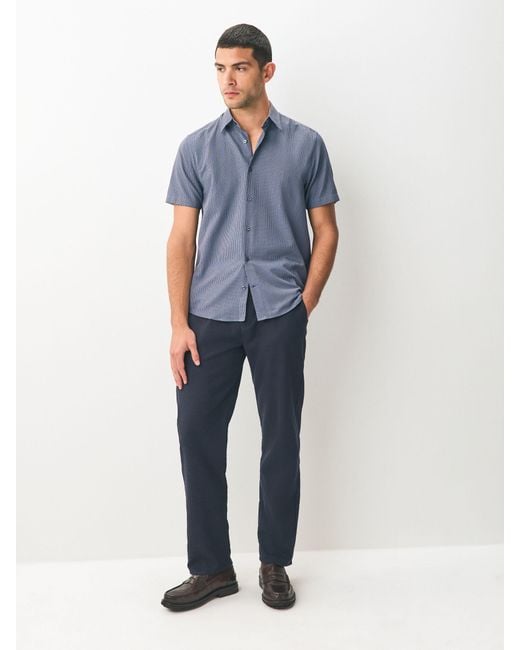 Next Blue Regular Fit Regular Fit Cotton Rich Trimmed Textured Short Sleeve Smart Shirt for men