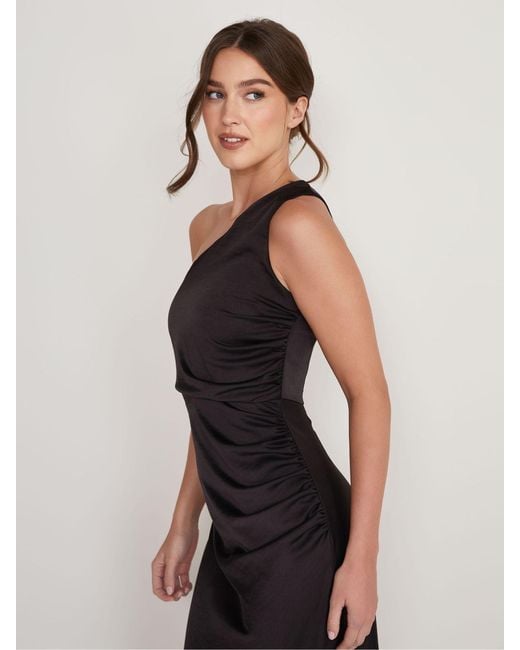 Six Stories Black One Shoulder Satin Ruched Bridesmaid Dress