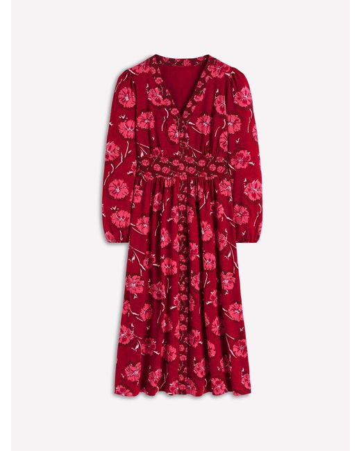 Boden Red Natalia Long Sleeve Tea Dress