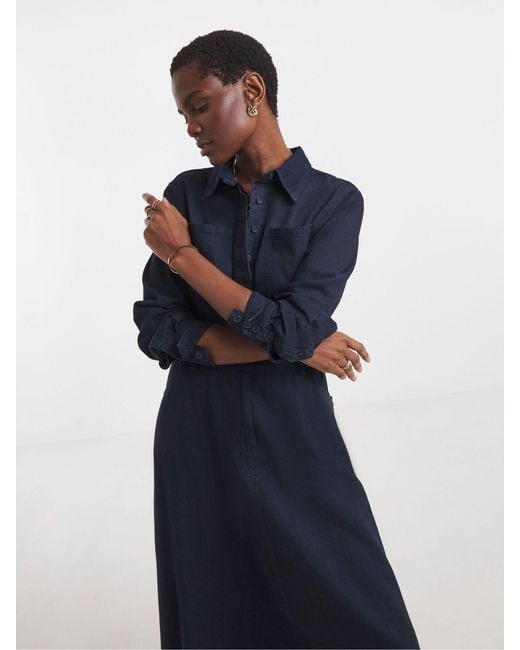 JD Williams Blue Cotton Rich A Line Denim Shirt Maxi Dress