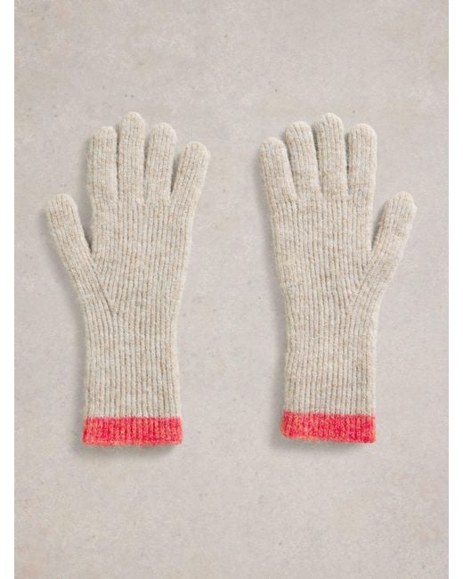 White Stuff Natural Colourblock Knitted Gloves