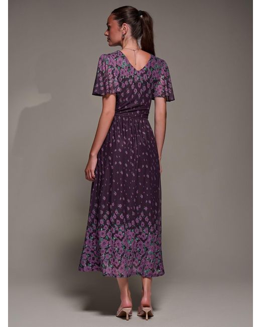 Jolie Moi Purple Mirrored Mesh Short Sleeve Midaxi Dress