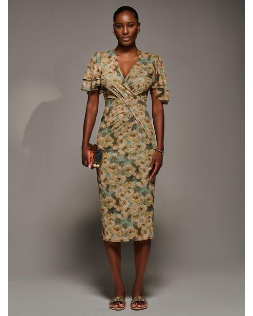 Jolie Moi Green Angel Sleeve Mesh Bodycon Dress