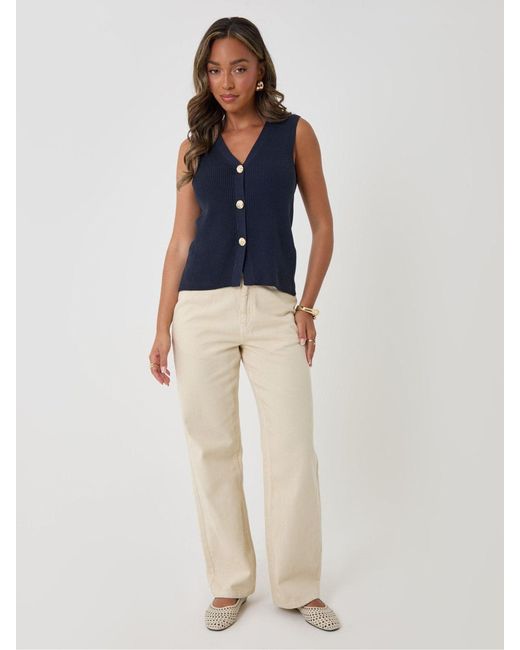 Threadbare Blue Ribbed Longline Waistcoat