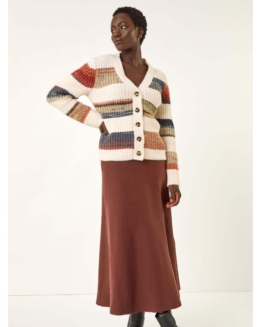 Roman White Stripe Buttoned Knit Cardigan