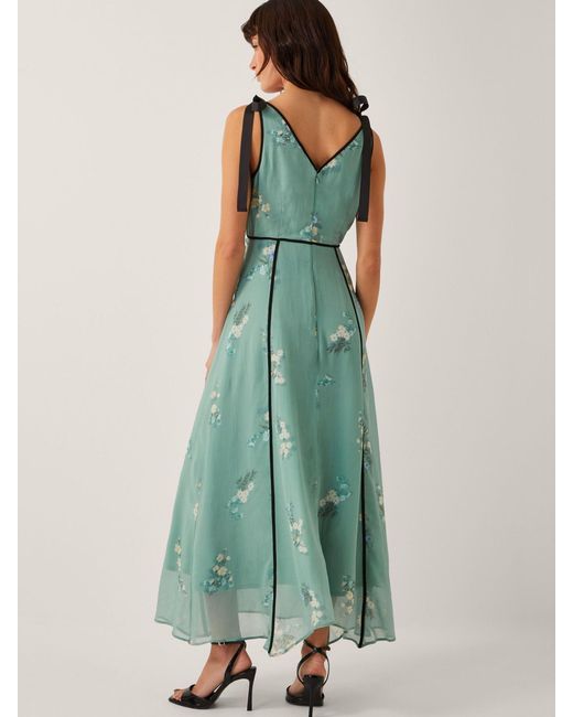 Monsoon Green Giselle Floral Print Bow Midi Dress