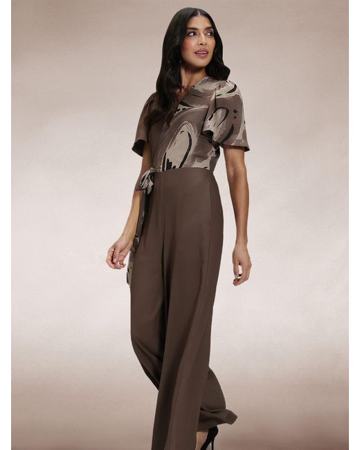 Hot Squash Brown Overwrap Print Jumpsuit
