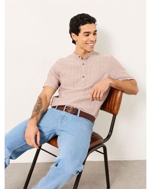 FatFace Natural Fatface Bugle Short Sleeve Grandad Popover Shirt for men