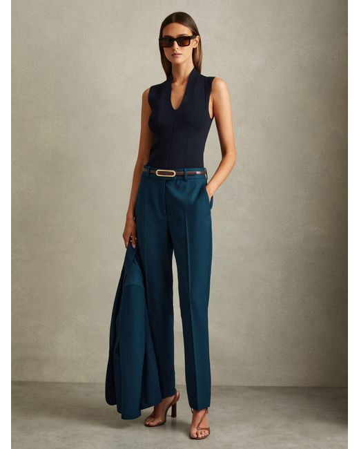 Reiss Blue Jade - Teal Petite Slim Fit Wool Blend Suit Trousers, Us 8