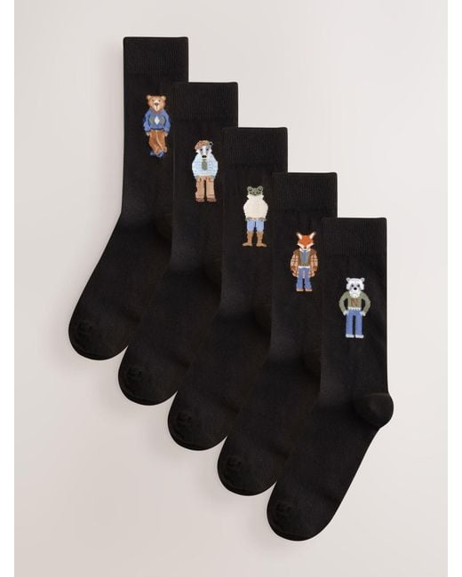 Next Black Jaquard Animal Pattern Socks 5 Pack for men