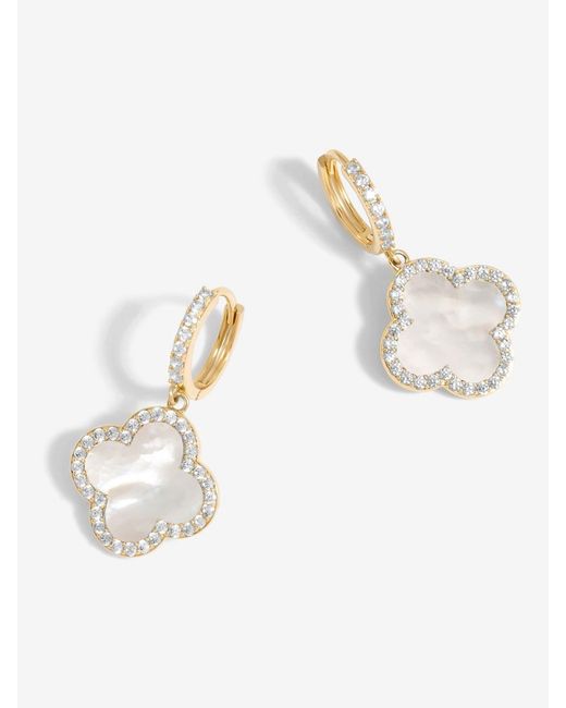 Jon Richard White Mother Of Pearl Clover Huggie Earrings