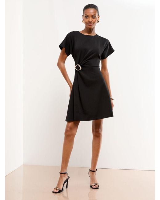 Lipsy Black Hardware Detail Mini Skater Dress