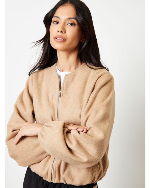 Threadbare Natural Brushed Bubble Hem Bomber Jacket