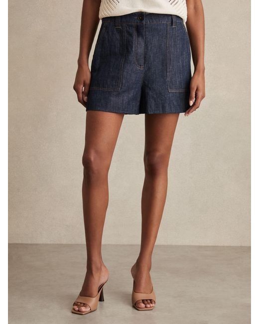 Reiss Blue Linen Chambray Shorts
