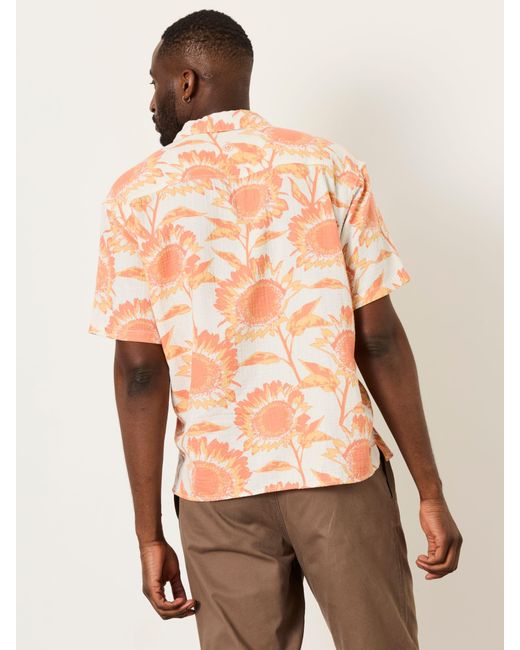 FatFace Natural Fatface Short Sleeve Relaxed Fit Sunflower Print Shirt for men