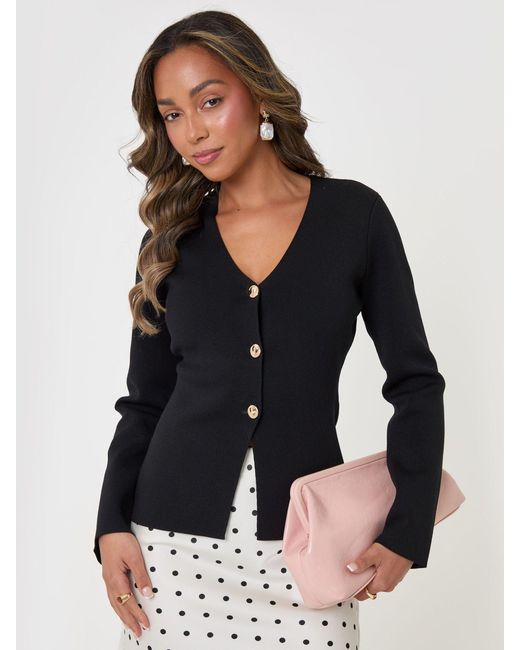 Threadbare Black Compact Knit V-Neck Cardigan