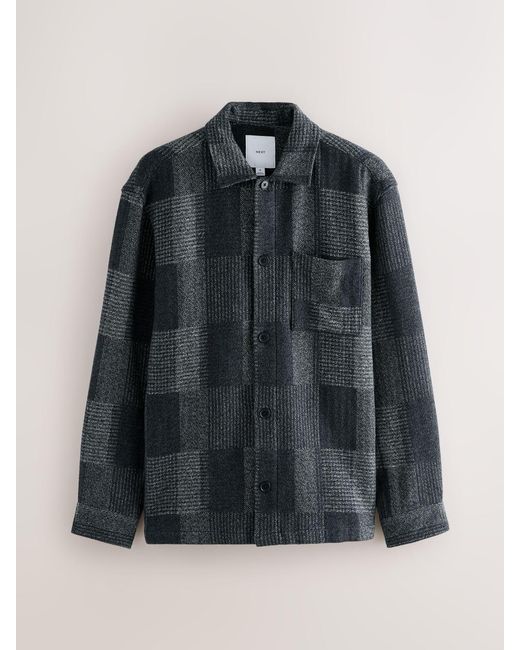 Next Black Patchwork Style Check Shacket for men