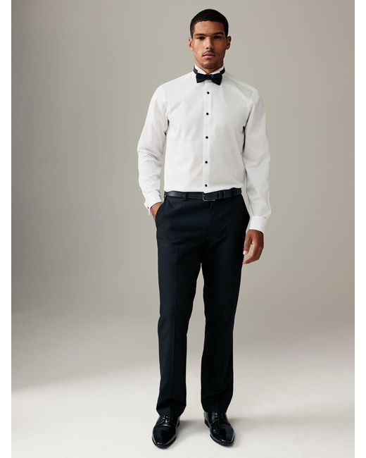 Next Black Regular Fit Textured Double Cuff Long Sleeve Shirt With Wing Collar And Bow Tie Pack for men