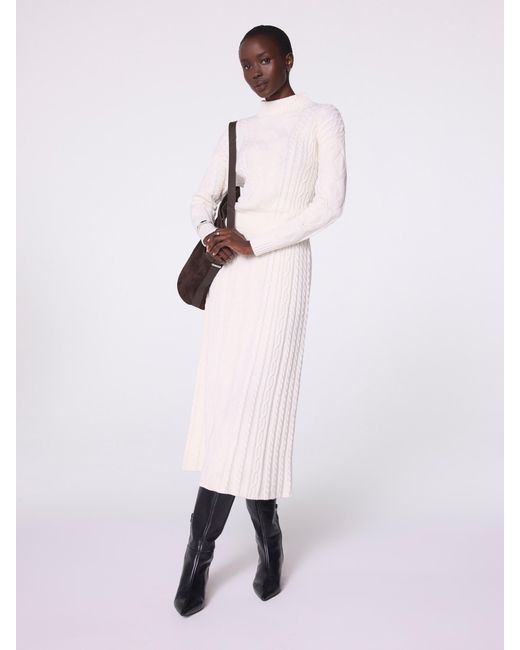 Mint Velvet Natural Cream Cable Knit Midi Dress