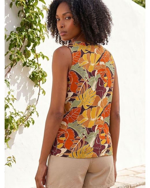 Roman Orange Leaf Print Button Blouse
