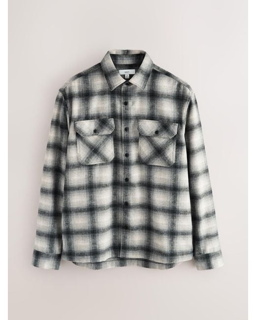 Next Gray Twin Pocket Long Sleeve Check Overshirt for men