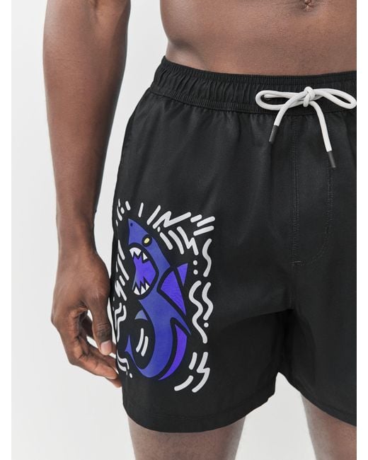 Next Black License Printed Swim Shorts for men