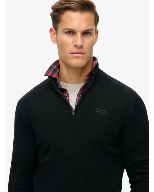 Superdry Essential Embroidered Knit Quarter Zip Jumper in Black für Herren