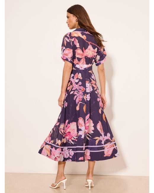 lipsy purple floral dress Lipsy London Women's Long Sleeve Ruched Floral Slimming Dress Size 4 O2