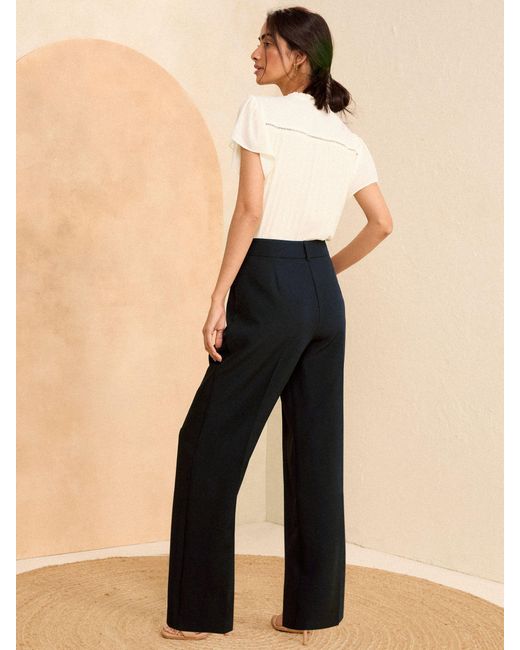 Love & Roses Black Tailored-Hose Mit Weitem Bein Und Hohem Bundeu 46 (Uk 18)