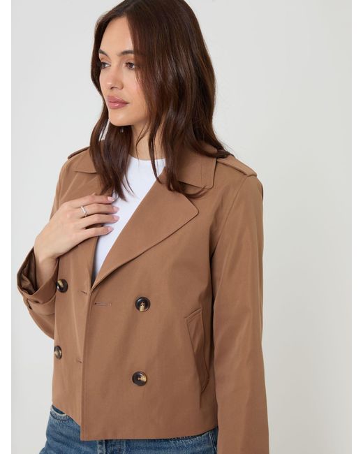 Threadbare Blue Double Breasted Cropped Trench Jacket