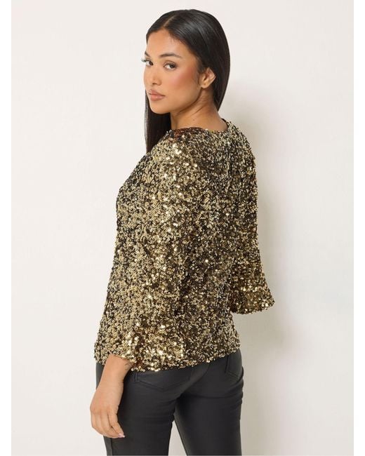 M Com Metallic Petite Sequin Flute Top