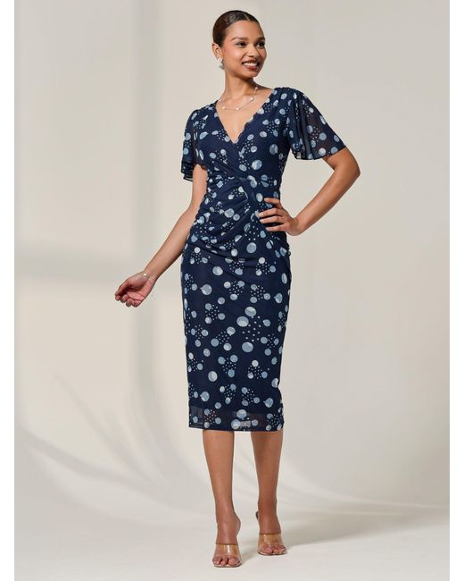 Jolie Moi Blue Mesh Short Sleeve Midi Dress