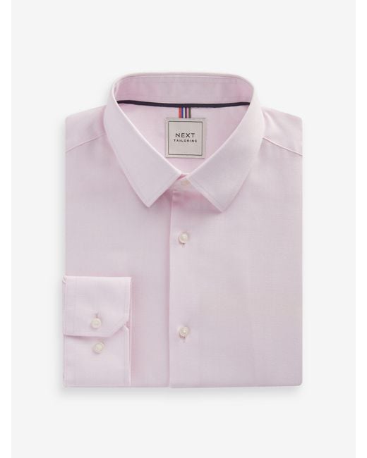 Next Pink Slim Fit Easy Care Textured Single Cuff Smart Shirt for men