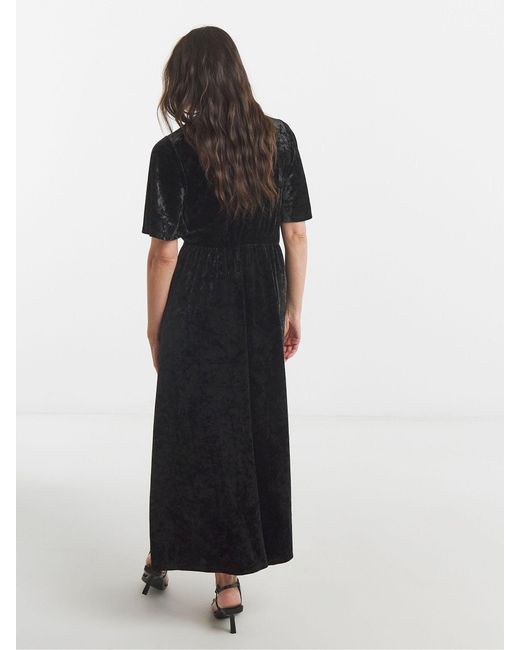 JD Williams Black V-Neck Short Sleeve Bow Crushed Velvet Dress