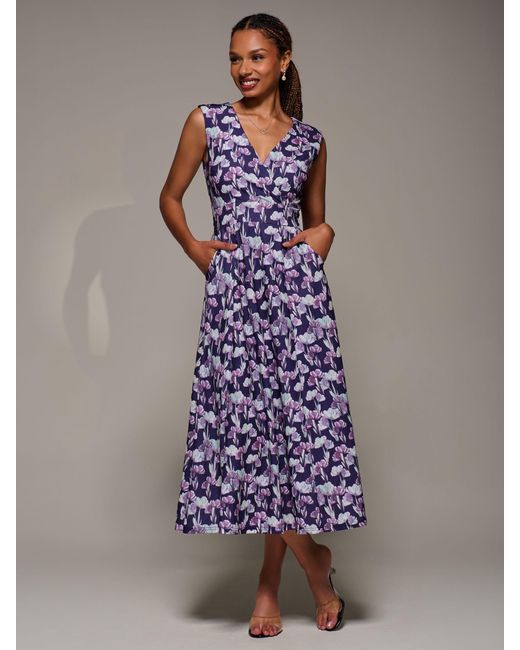 Jolie Moi Purple V-Neck Fit & Flare Scuba Midaxi Dress
