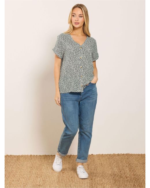 M Com Gray Spot Short Sleeve Button Blouse