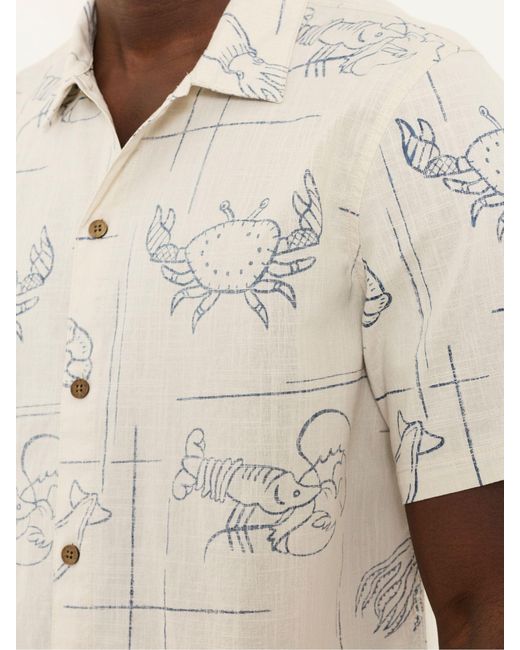 FatFace Natural Fatface Short Sleeve Seafood Print Shirt for men