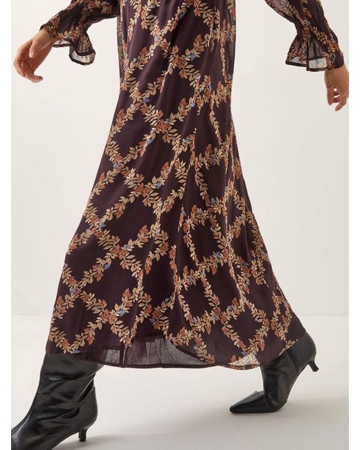 Monsoon Brown Cheryl Diamond Floral Print Midi Dress