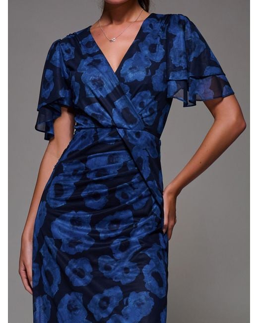 Jolie Moi Blue Angel Sleeve Draped Mesh Maxi Dress