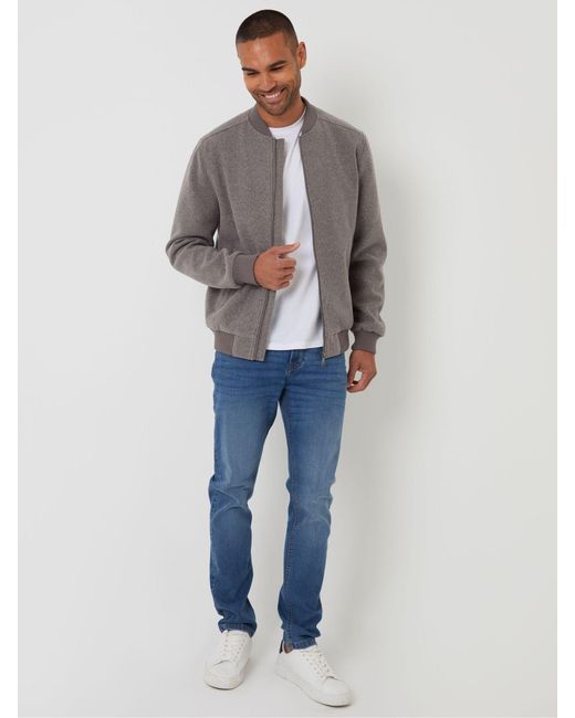 Threadbare Gray Faux Wool Brushed Bomber Jacket for men