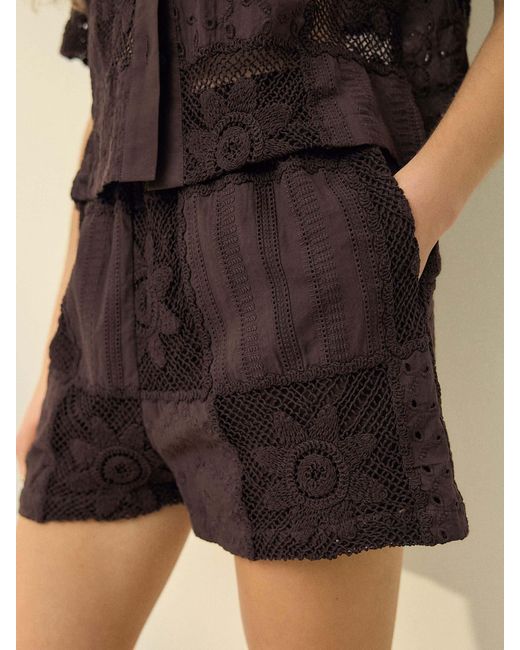 Next Brown N. Premium Crochet Patchwork Shorts