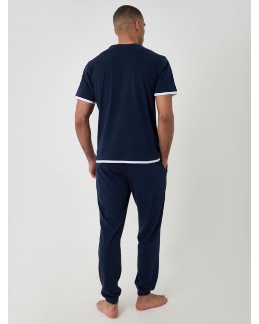 Threadbare Blue Cotton Mock Layer Pyjamas Set for men