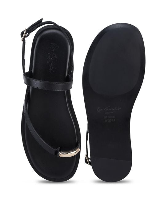 OFF THE HOOK White Tia Leather Toe Loop Backstrap Flat Sandals