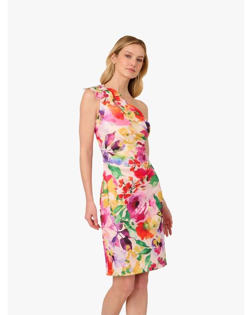 Adrianna Papell Brown Print One Shoulder Dress